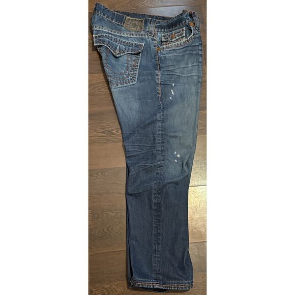 TRUE RELIGION Mens - Ricky Blue Brown Super T Jeans in TXD DK Hideout 40x31